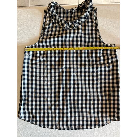 J. Crew Ruffleneck Top on Drapery Gingham Size Small Navy White - Picture 6 of 7